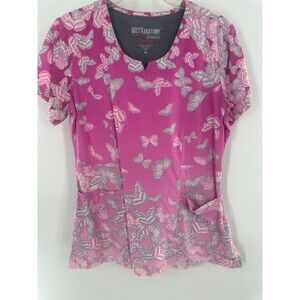 Grey's Anatomy Signature By Barco Scrub Pink Purple Butterfly Uniform Size M